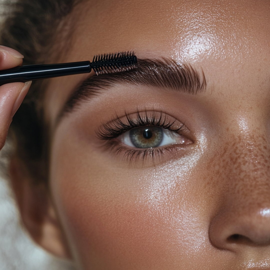 Close-up of perfectly laminated brows showcasing a sleek, defined arch.
