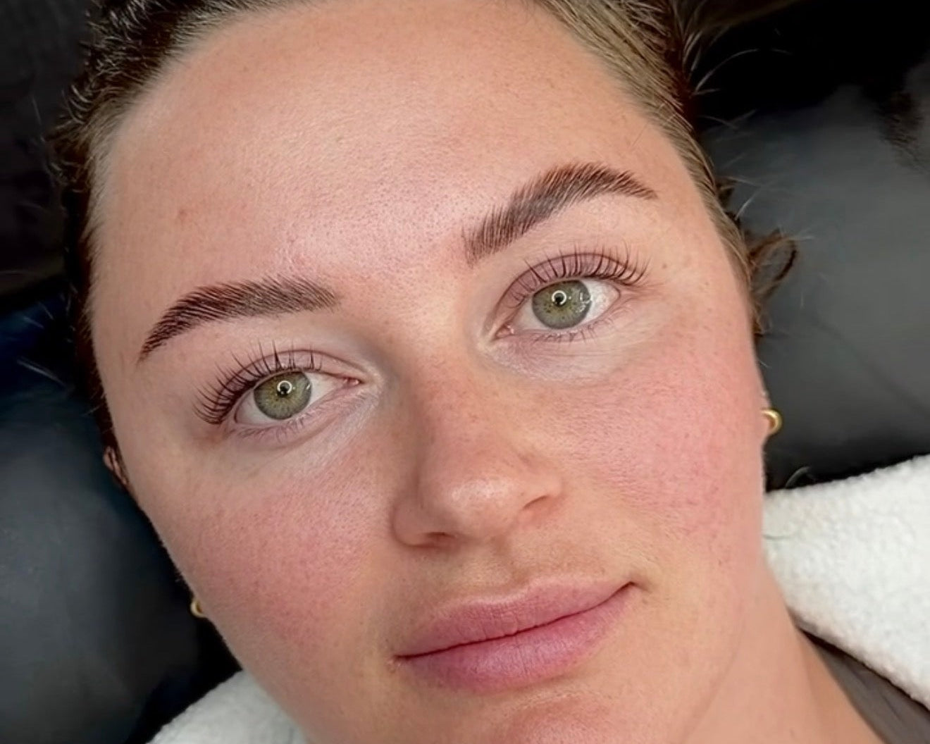 Fuller styled brows after brow lamination and shaping in San Diego