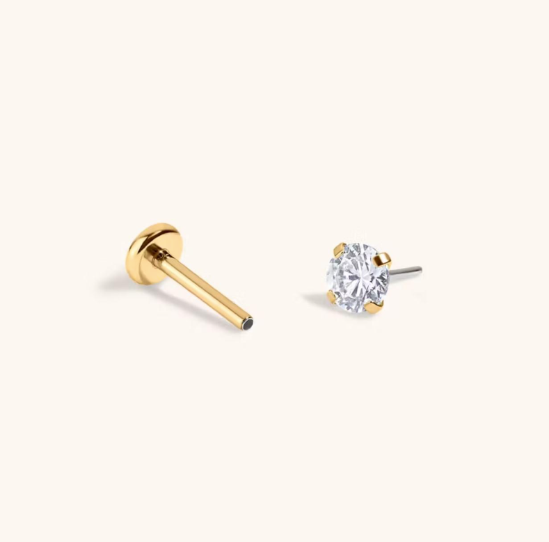 Detailed view of sleek, flat back earrings perfect for everyday wear.